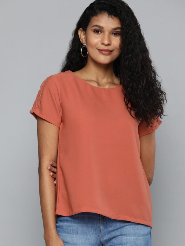 HERE&NOW Women Rust Red Solid Regular Top