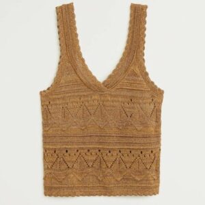 Mango Women"s Tobacco Coffee Openwork Top