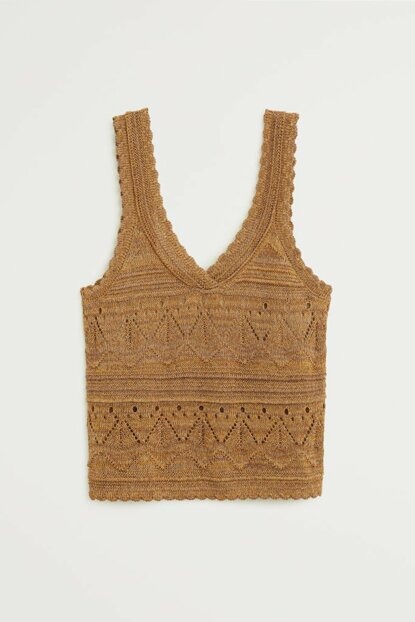 Mango Women"s Tobacco Coffee Openwork Top