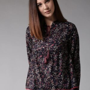 HERE&NOW Women Floral Printed Gathered A-Line Top