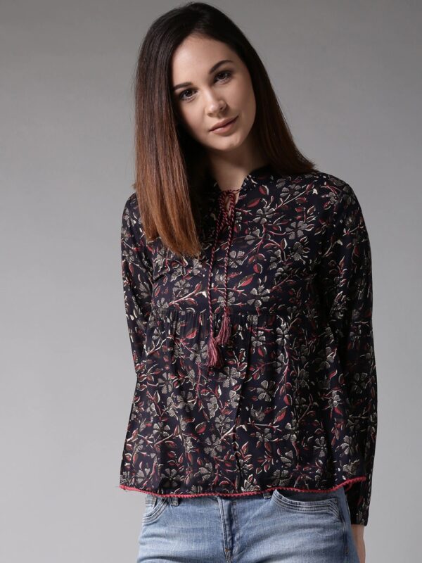 HERE&NOW Women Floral Printed Gathered A-Line Top