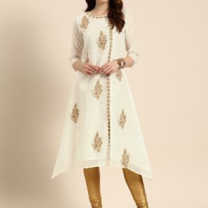 IMARA Women Embroidered A-Line Asymmetric Kurta Set