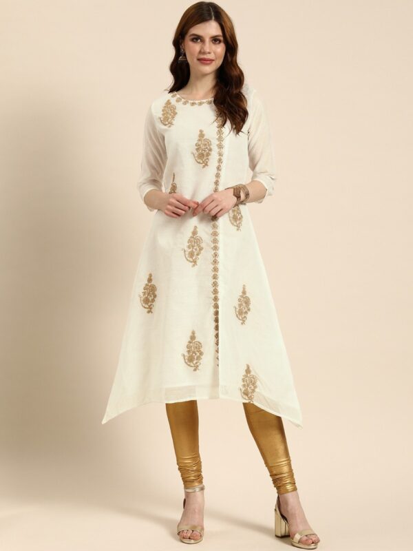 IMARA Women Embroidered A-Line Asymmetric Kurta Set