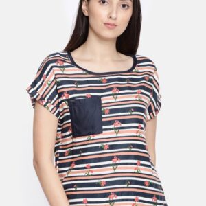 ELLE Women Floral Printed Striped Top