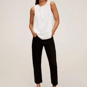 MANGO Women Solid Layered Styled Back Top