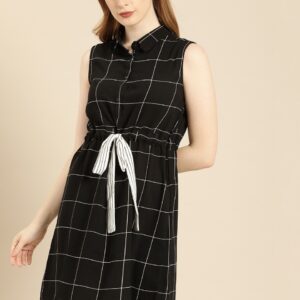 Ms.Taken Women Checked Fit and Flare Dress