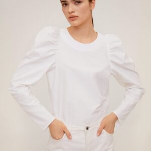 MANGO Women White Solid Pure Cotton Top