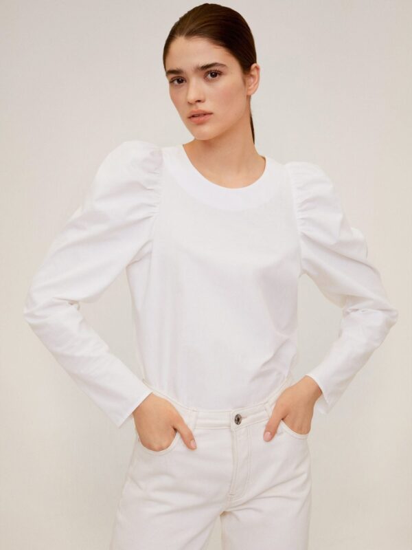 MANGO Women White Solid Pure Cotton Top