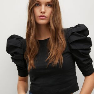 MANGO Puff Sleeves Pure Cotton Regular Crop Top