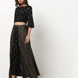 JUNIPER Printed Crop Top with Layered Palazzo Set