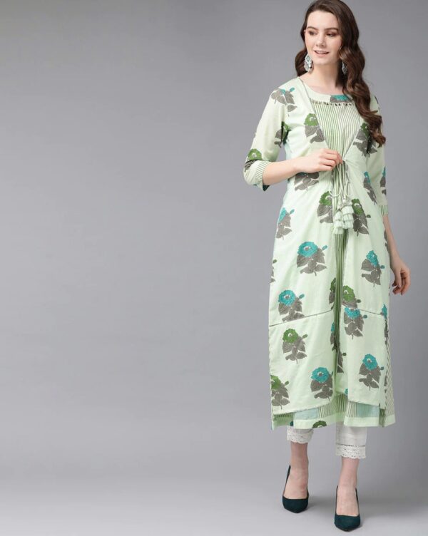 JUNIPER Printed A-line Kurta with Attached Jacket