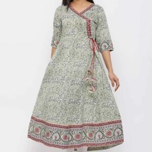 Juniper Womens Cambric Paisley Printed Angrakha Kurta