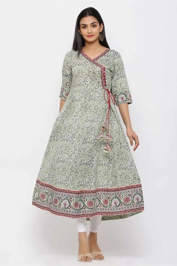 Juniper Womens Cambric Paisley Printed Angrakha Kurta