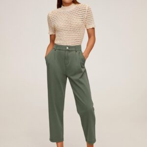 MANGO Women Regular Fit Solid Cropped Trousers