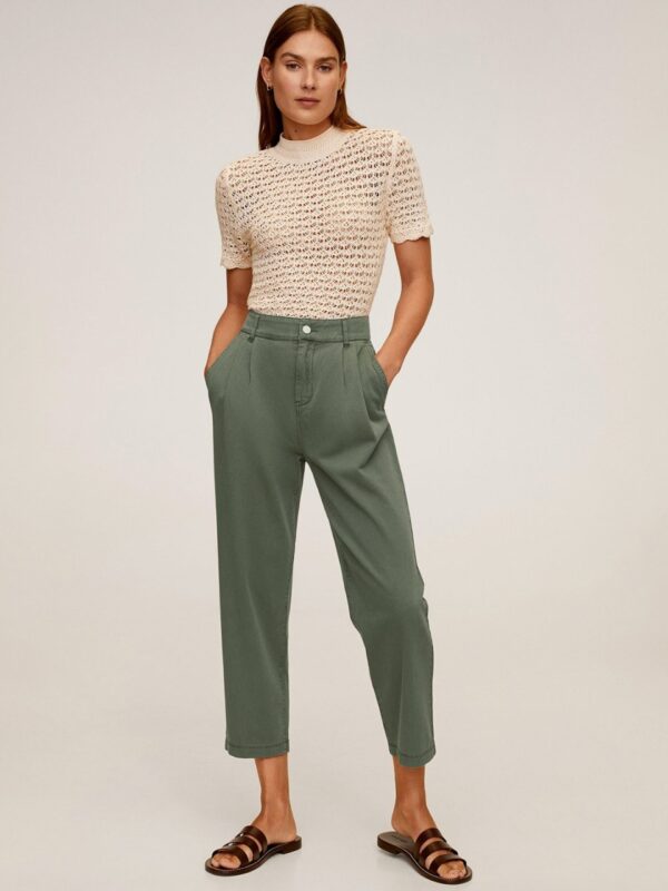 MANGO Women Regular Fit Solid Cropped Trousers