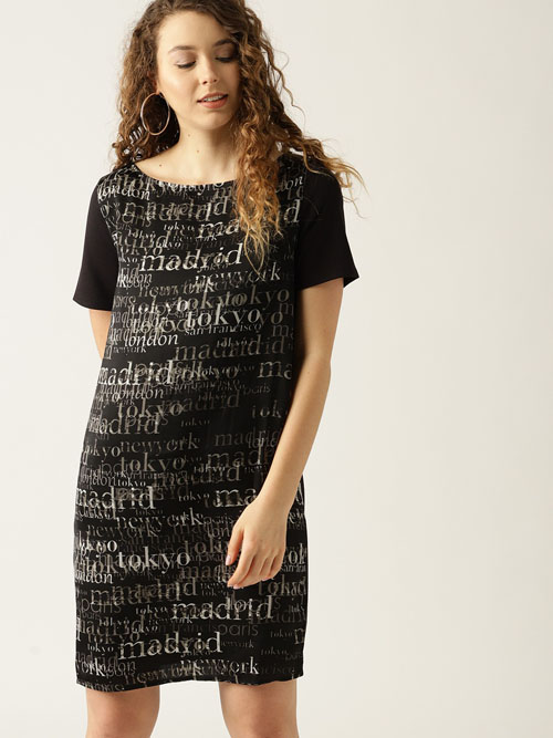 ESPRIT Women Black Printed T-shirt Dress