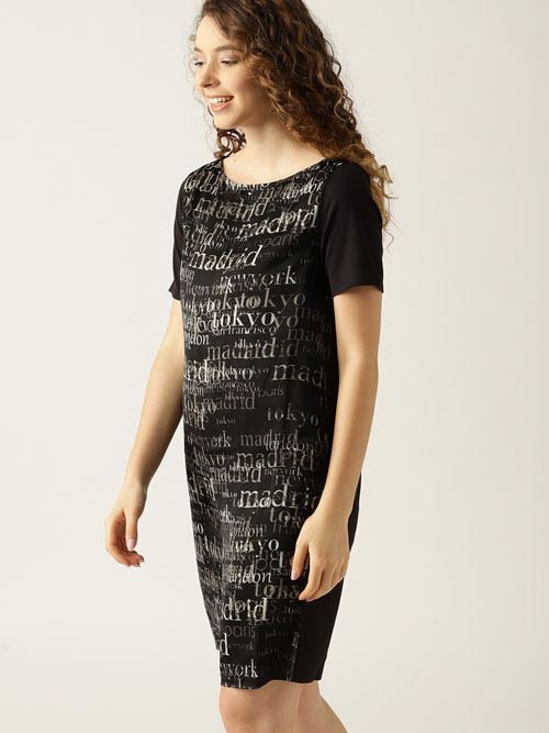 ESPRIT Women Black Printed T-shirt Dress