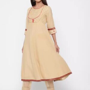 Juniper  Women Embroidered Poly Chanderi Anarkali Kurta