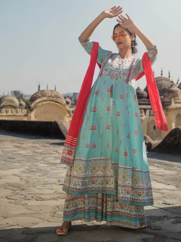 Juniper Cambric Printed Anarkali Kurta with Dupatta