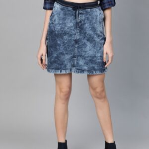 Roadster Women Washed Denim Straight Skirt