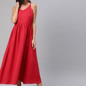 HERE&NOW Women Solid Gathered Fit and Flare Dress