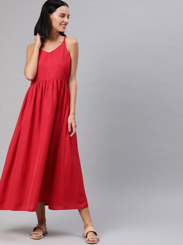 HERE&NOW Women Solid Gathered Fit and Flare Dress