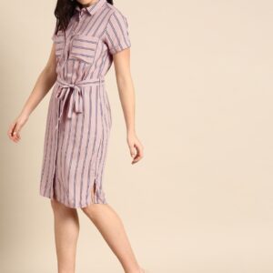 Ms.Taken Women Pink Striped A-Line Dress