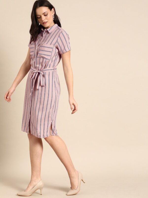 Ms.Taken Women Pink Striped A-Line Dress