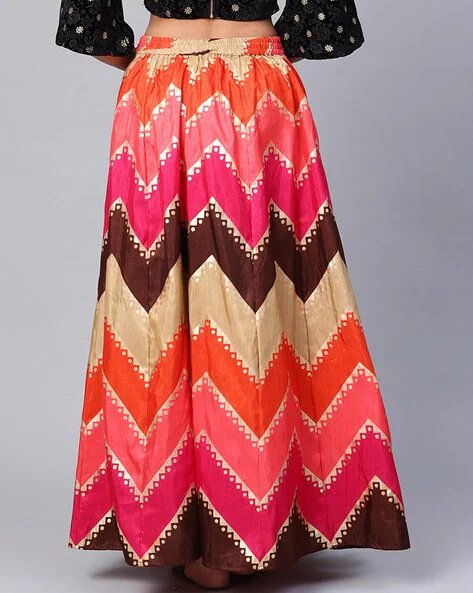 JUNIPER Chevron Print Panelled Flared Skirt