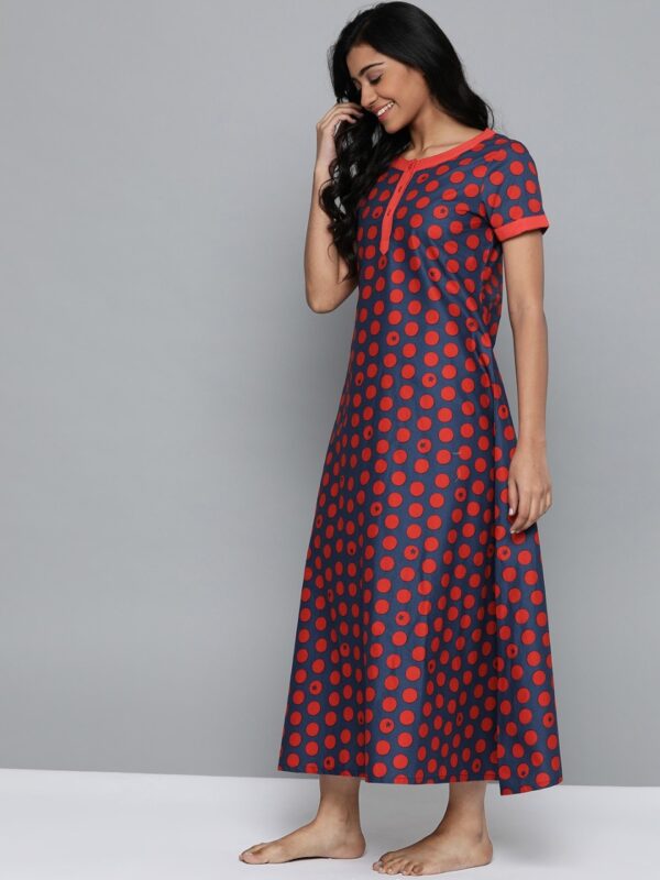 HERE&NOW Blue & Red Polka Dot Print Maxi Nightdress