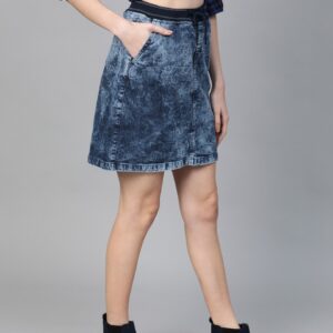 Roadster Women Navy Washed Denim Straight Skirt