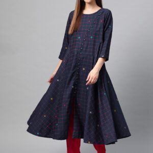 Sangria Women  Checked A-Line Kurta