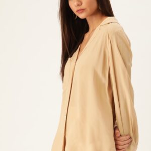 MANGO Women Beige Regular Fit Solid Casual Shirt