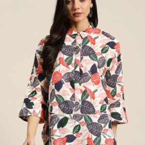 Sangria Women Pure Tropical Printed Shirt Style Pure Cotton Top