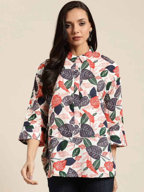 Sangria Women Pure Tropical Printed Shirt Style Pure Cotton Top