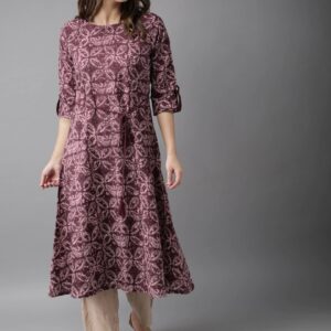 HERE&NOW Women Burgundy Printed A-Line Kurta