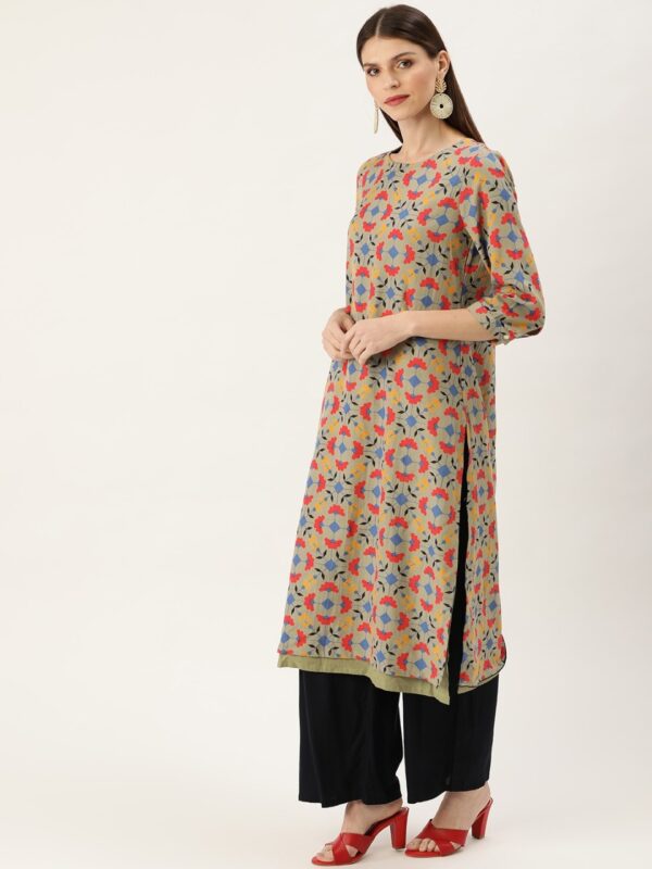 Moda Rapido Women Printed Layered Styled Back Straight Kurta