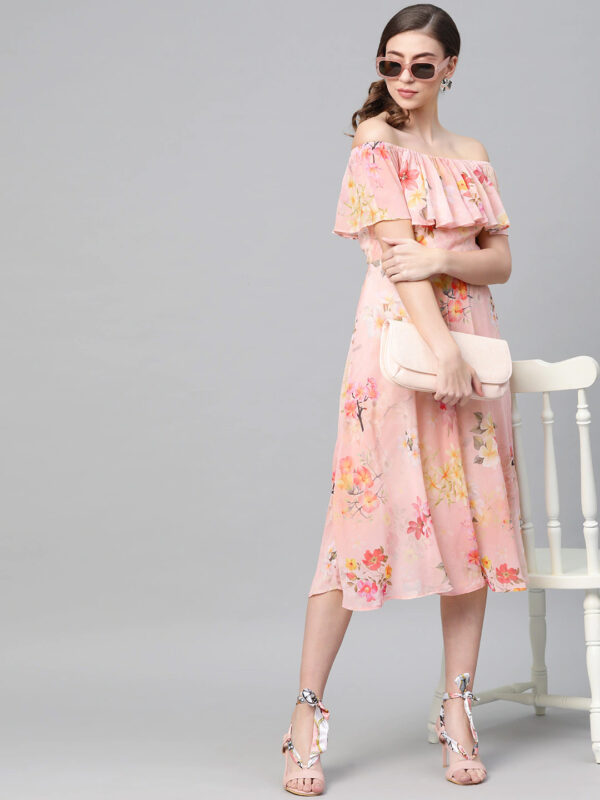 SASSAFRAS  Floral Print Off-Shoulder A-Line Dress