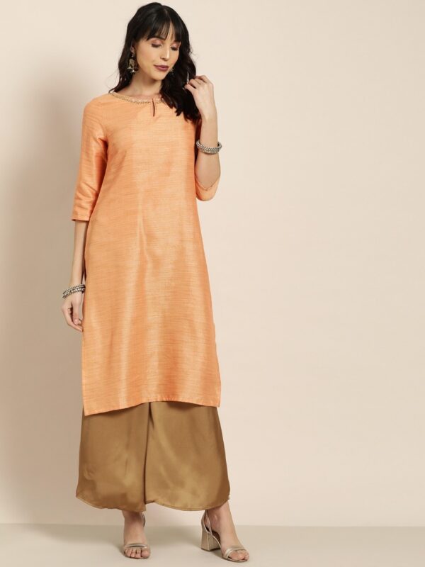 Moda Rapido Women Solid Straight Kurta With Embellished Detail