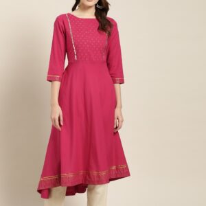 Sangria Women Khadi Printed Border Anarkali Kurta