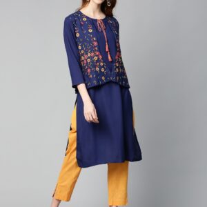 HERE&NOW Women  Solid Straight Kurta with Ethnic Jacket