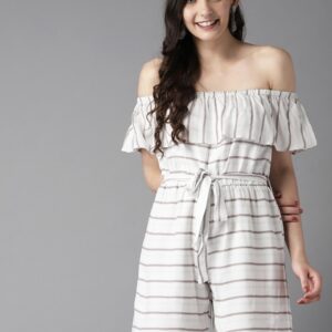 HERE&NOW Women Off-Sholuder Striped Playsuit