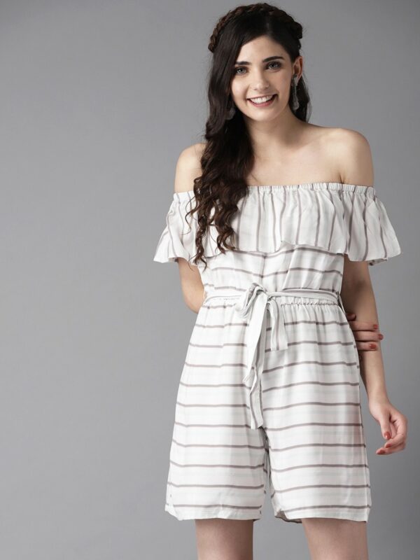 HERE&NOW Women Off-Sholuder Striped Playsuit