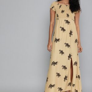 HERE&NOW Women  Printed Maxi Dress with Smocked Detail