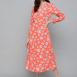 Mast & Harbour Women Floral Printed Front Slit A-Line Dress