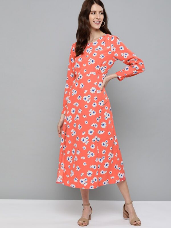 Mast & Harbour Women Floral Printed Front Slit A-Line Dress