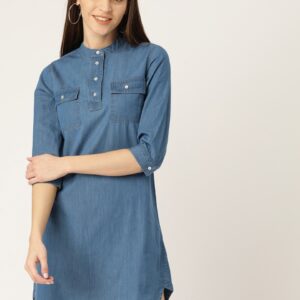 Mast & Harbour Women Solid Chambray A-Line Dress