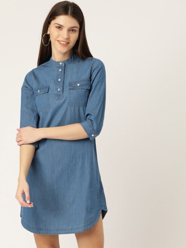 Mast & Harbour Women Solid Chambray A-Line Dress