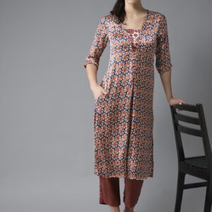 Moda Rapido Women Printed Satin Finish Straight Kurta