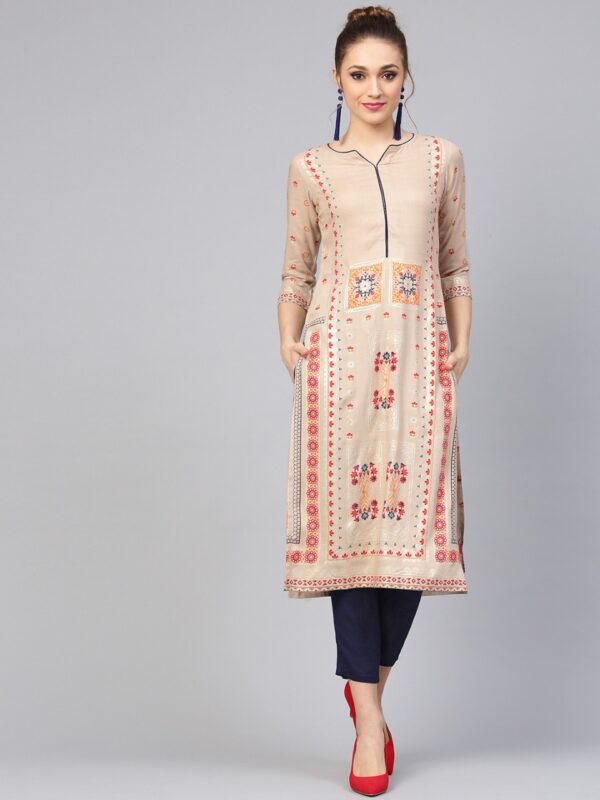 Libas Women  Block Print Kurta with Trousers